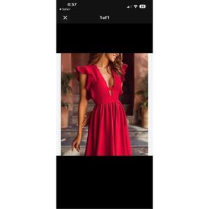 Luxedo Regal Ruffles Red Satin Flutter Sleeve Midi Dress NWT! Sz XS